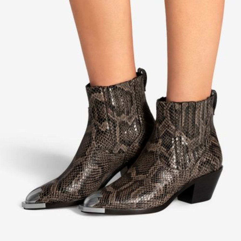 ASH Western Embossed Leather Ankle Booties